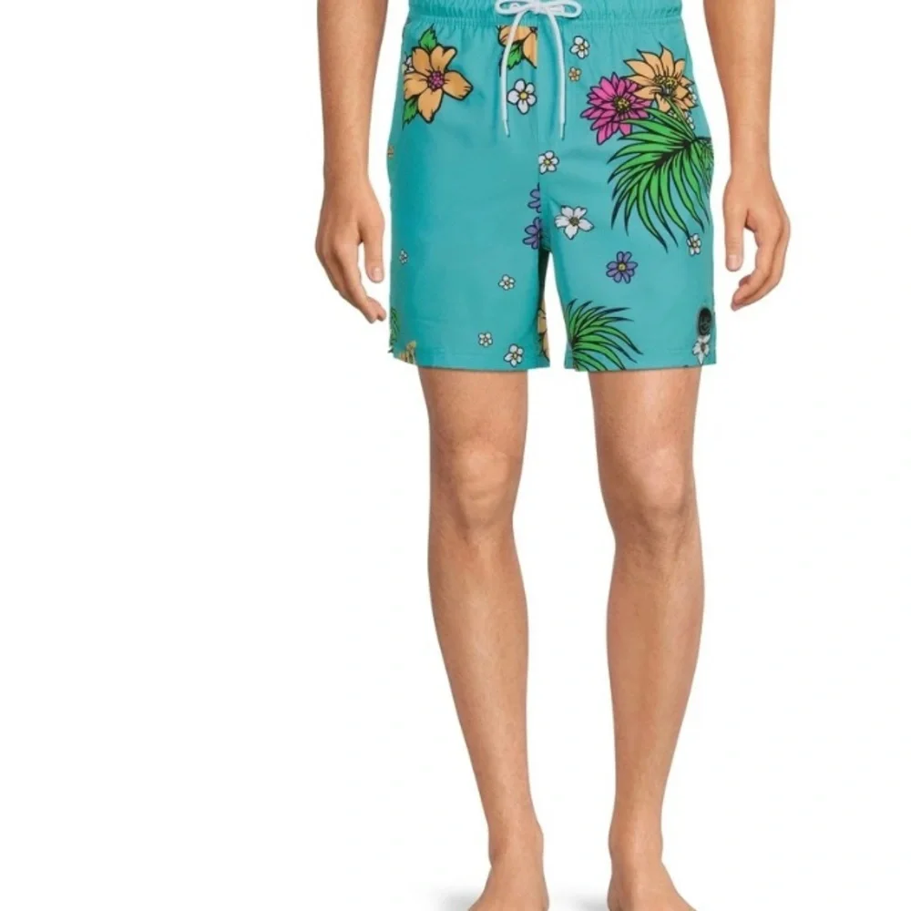 Neff men’s blue Hawaiian pattern swim trunks size L